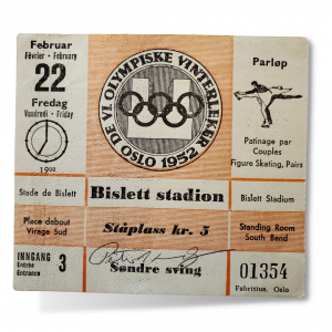 1952 Oslo Olympics Ticket signed by Peter Kennedy, he and his sister Karol won Gold at this event