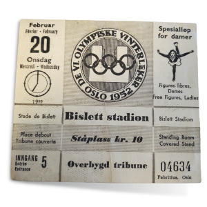 1952 Oslo Olympics Ticket - Free Figures Ladies Skating February 20 1900 - Finals - Tenley Albright won 2nd
