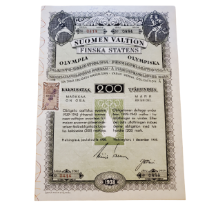 1940 Helsinki Olympics Bond Front 1940 Helsinki Olympics Bond Front