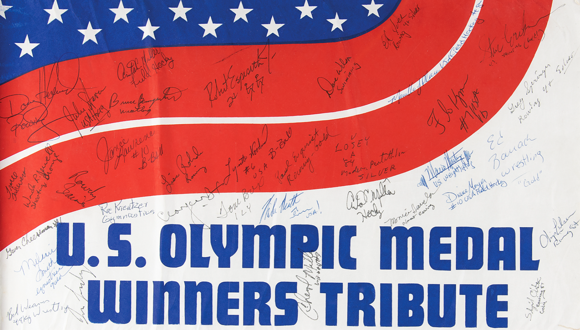Diane Moyer's Los Angeles 1984 Summer Olympics Medalist Multi-Signed Flag a