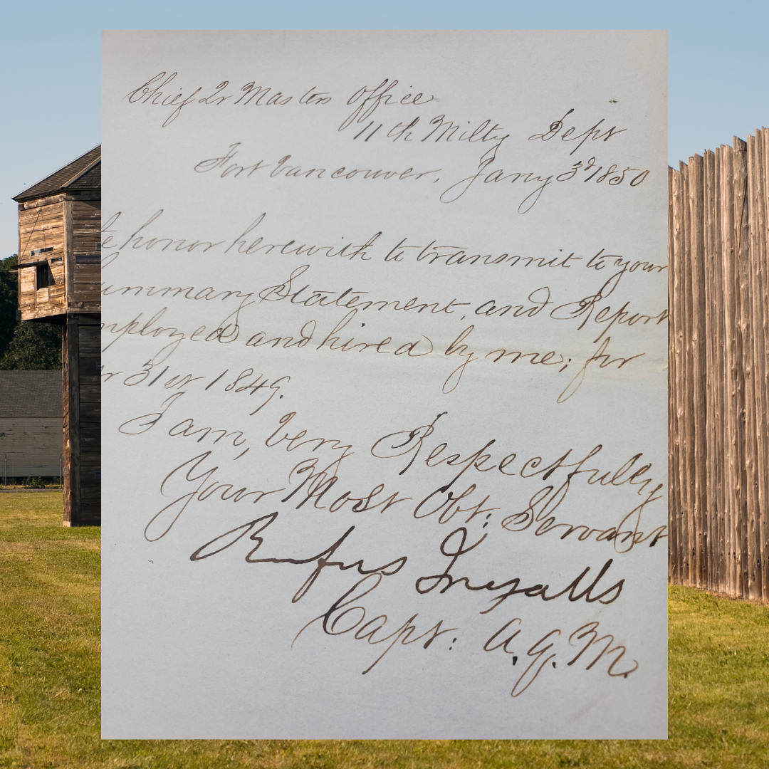 Rufas Ingalls - Fort Vancouver Letter-closeup
